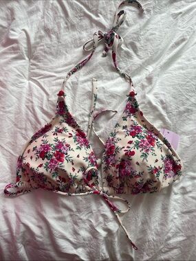 wild fable Cream Floral Triangle Bikini Top - Pink/Green